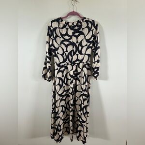 SMaxMara Black and Cream Geometric Long Sleeve Dress Medium